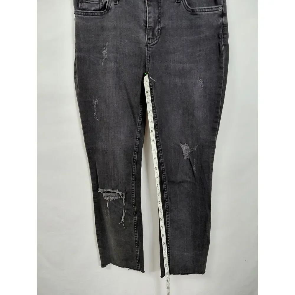 Free People Dark Wash Distressed Raw Hem Stretch Denim Jeans Women Size 26